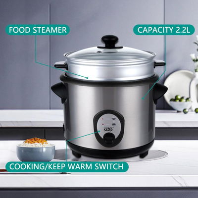 قدر طهى الارز ويننج ستار، 2.2 لتر، 900 واط، صينية قابلة للازالة، ST-9352 - فضي اسود product image 3