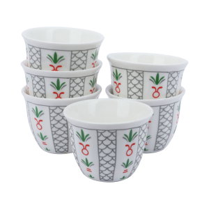 طقم فناجين قهوة عربي البادية بورسلان السيف غاليري، 12 قطعة - ابيض فضي product image 2
