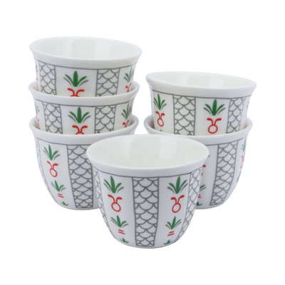 طقم فناجين قهوة عربي البادية بورسلان السيف غاليري، 12 قطعة - ابيض فضي product image 2