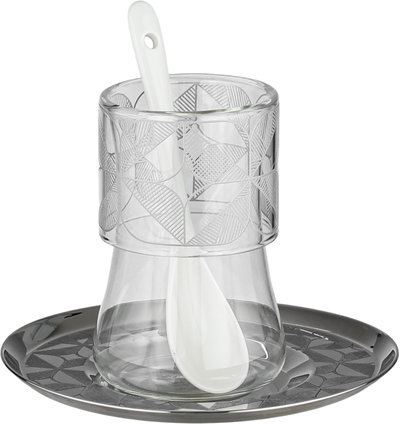 Al Saif Gallery Porcelain Glass Cups and Teas Set, Stainless Steel Saucers, 13cm, 24 Pieces - Multicolor product image 5