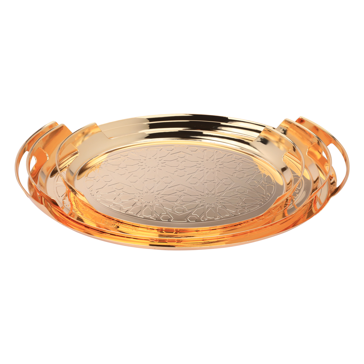 Al Saif Gallery steel topper set, 3 pieces, oval, patterned - gold product image 2