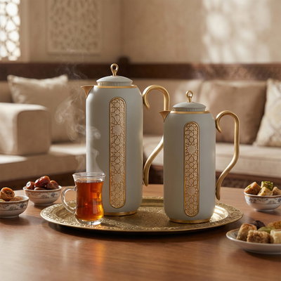 طقم ترامس السيف غاليري سمر، قطعتين، 1 لتر/0.7 لتر - رمادي فاتح ذهبي product image 2