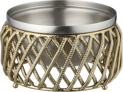 Al Saif Gallery Date tray with stainless steel lid, 15x15x16 cm, round, base - silver gold product image 2