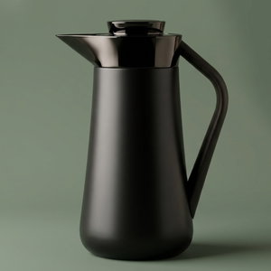 Al-Saif Gallery Al-Huda Stainless Steel Thermos, 0.7 Liter, Dark Wooden Handle, Self-Service, Push-Button - Glossy Black product image