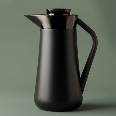 Al-Saif Gallery Al-Huda Stainless Steel Thermos, 0.7 Liter, Dark Wooden Handle, Self-Service, Push-Button - Glossy Black product image 1