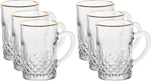 طقم بيالات شاي زجاج ماكس السيف غاليري، بخط ذهبي، 6 قطعة - شفاف product image