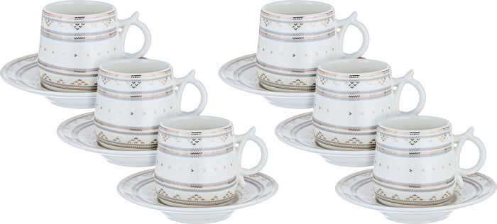 Al Saif Gallery Turkish Coffee Cups and Saucers Set, 12 Pieces - White Grey product image 1