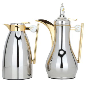 Al Saif Gallery Alaa thermos set, 1 litre/0.75 litre, two pieces, thermal glass inner container, steel outer shell - silver product image 2