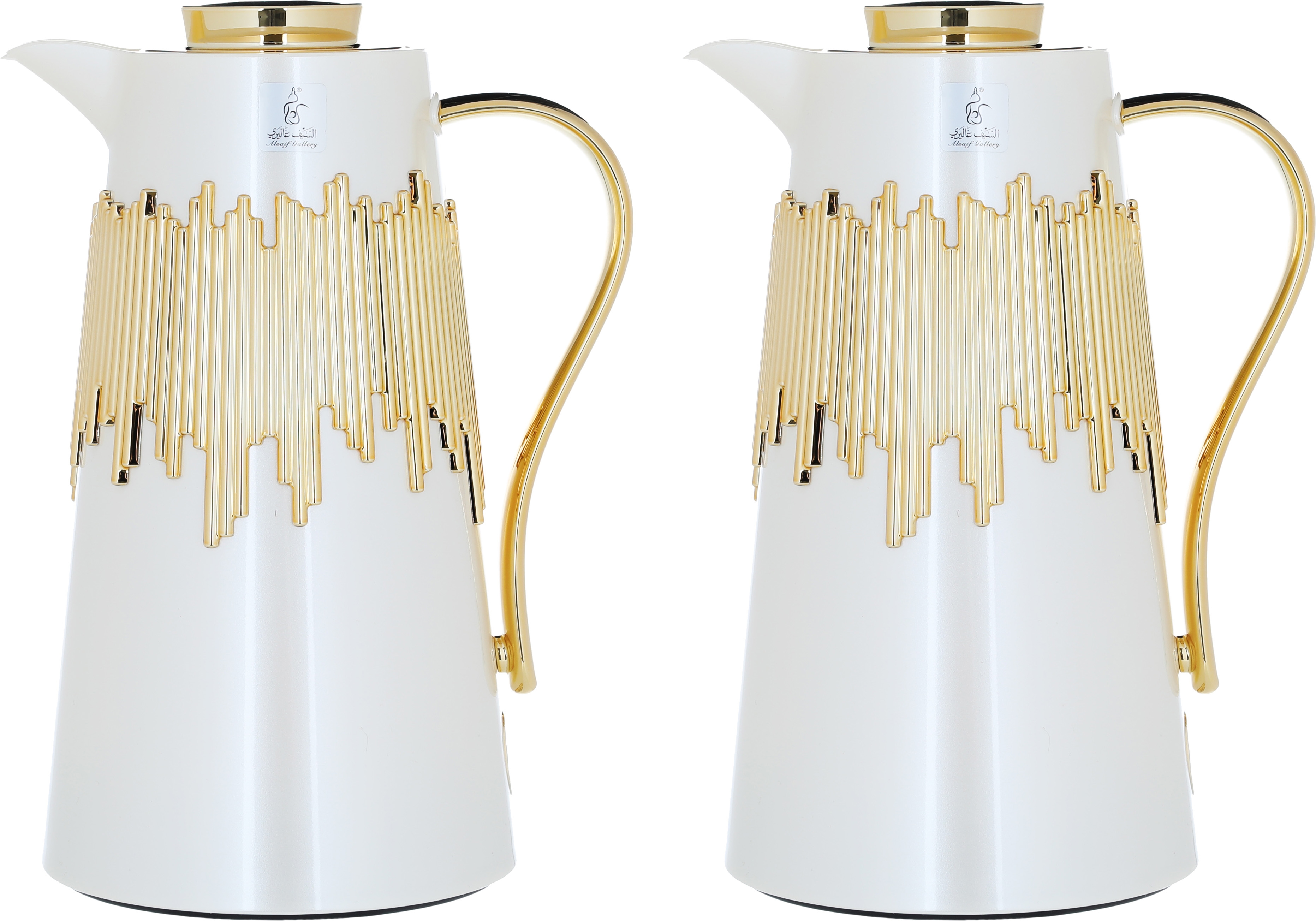 Al Saif Gallery Ibtihal thermos set, 1 liter, 2 pieces, thermal glass inner shell, steel outer shell - golden white product image 1