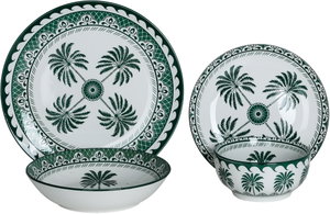 Al Saif Gallery Porcelain Dinnerware Set, 24 Pieces, Green Palm Tree Design - White and Green product image