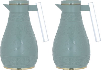 Al Saif Gallery Karam thermos set, 1/0.65 liter, Islamic pattern, thermal glass inner shell, plastic outer shell - green product image 2