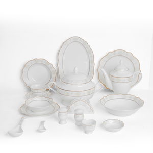 Al Saif Gallery Gold Engraved Porcelain Dinner Set, 65 Pieces, Round - White product image