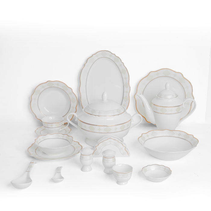 Al Saif Gallery Gold Engraved Porcelain Dinner Set, 65 Pieces, Round - White product image 1