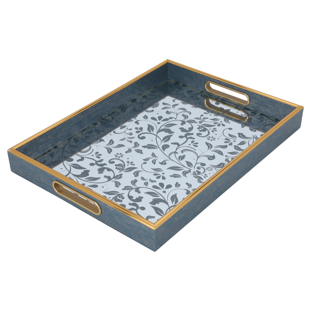 طوفرية زجاج سطح مرآة السيف غاليري، 30×40×4 سم، مستطيل نقش مشجر - سماوي product image 1