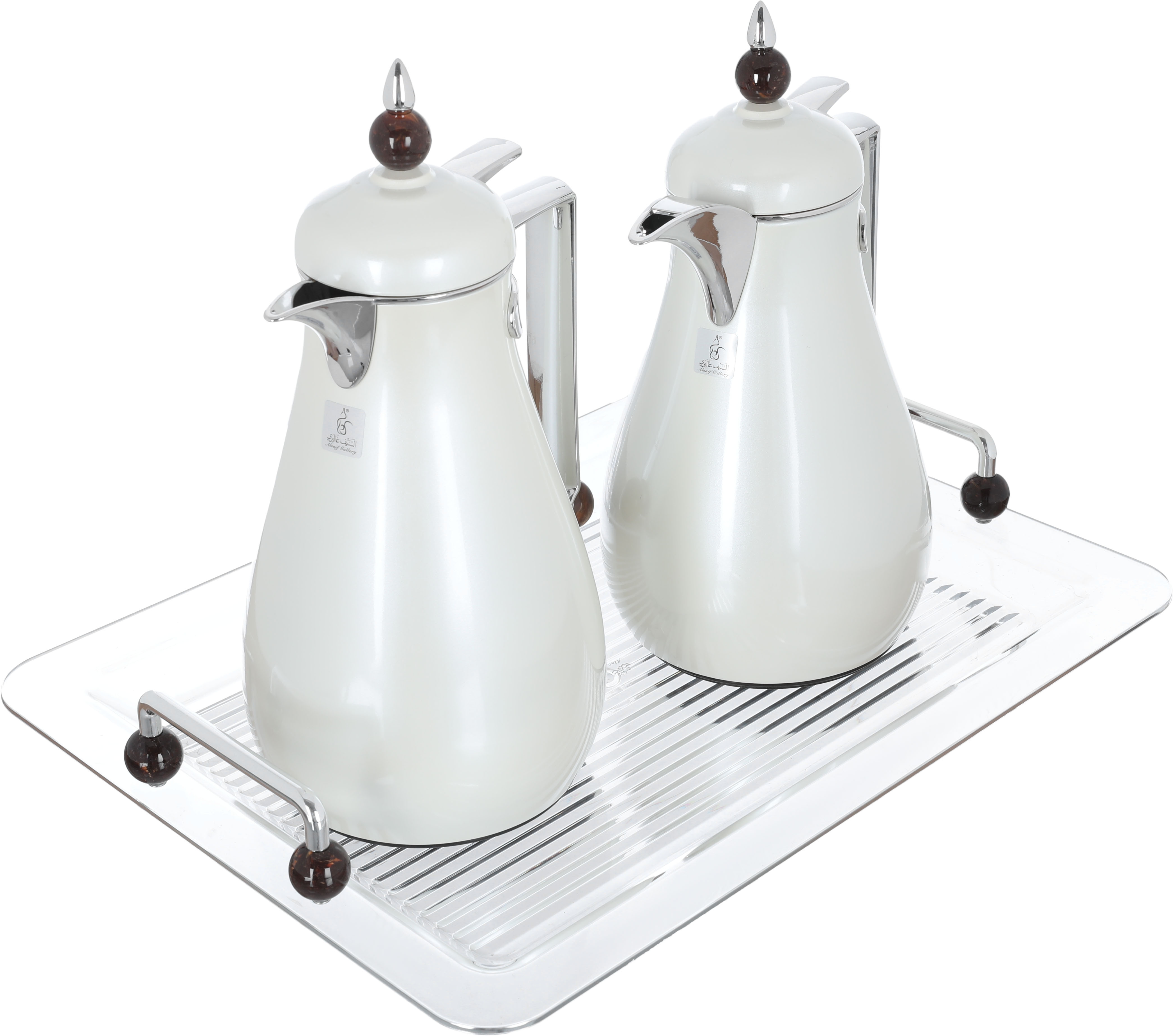 Al Saif Gallery Crystal Thermos Set, 1/0.7 litre, tofaria, thermal glass inner container, stainless steel outer shell - pearl product image
