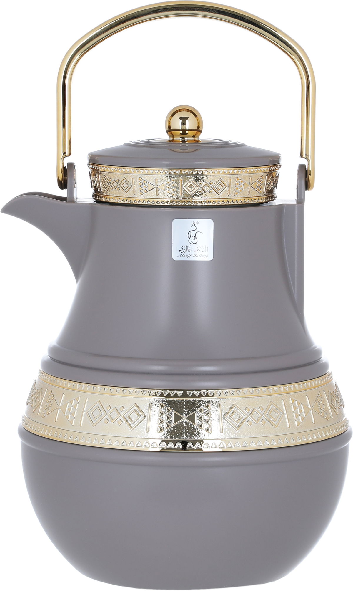Al Saif Gallery Amal thermos set, 1/0.75 litre, two pieces, gilded, thermal glass inner shell, plastic outer shell - Cappuccino product image 2
