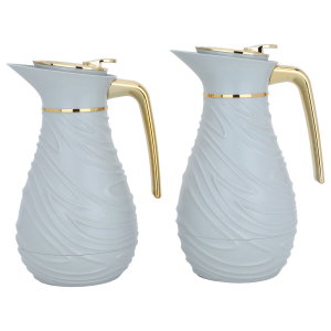 Al Saif Gallery Noor thermos set, 1/0.75 liter, golden handle, glass inner container, plastic outer shell - white product image 2