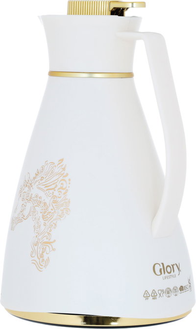 ترمس شيفون برو جلوري، 1 لتر، نقش حصان، حافظة داخلية زجاج حراري، ضغاط - أبيض product image 2