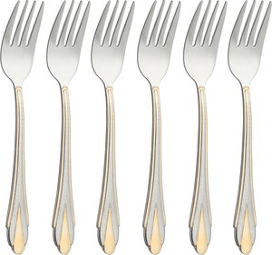 Al Saif Gallery Stainless Steel Dessert Fork Set, 6 Pieces, Engraved - Silver Gold product image