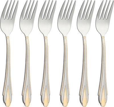Al Saif Gallery Stainless Steel Dessert Fork Set, 6 Pieces, Engraved - Silver Gold product image 1
