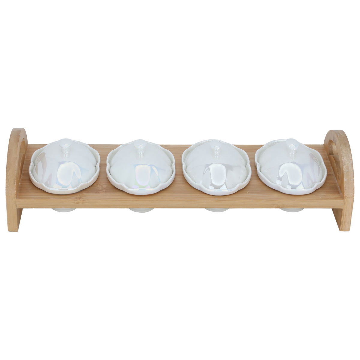 طقم زبدية بورسلان السيف غاليري، 4 قطع، ستاند خشبي - ابيض product image