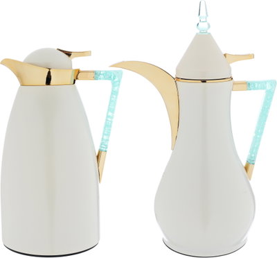 Al Saif Gallery Maha thermos set, two pieces, 1 liter, thermal glass inner shell, steel outer shell - pearl product image 2