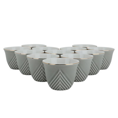 Al Saif Gallery Ceramic Arabic Coffee Cups Set, 12 Pieces - Golden Gray product image 1