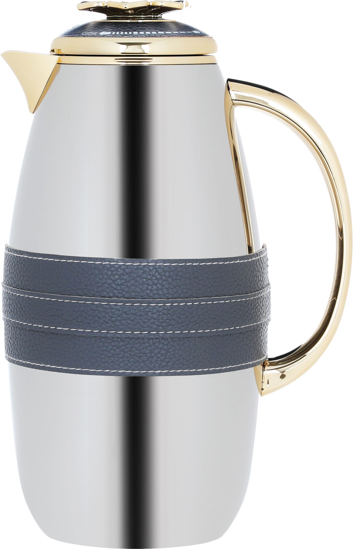 Al Saif Gallery Asmaa Steal Thermos Set, 1 - 0.7 Liter, Dark Gray with Gold Strap, 2 Pieces - Silver product image 2