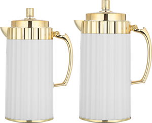 Al Saif Gallery Eva thermos set, 1/0.75 litre, golden handle, 2 pieces, thermal glass inner case, plastic outer body - cream product image