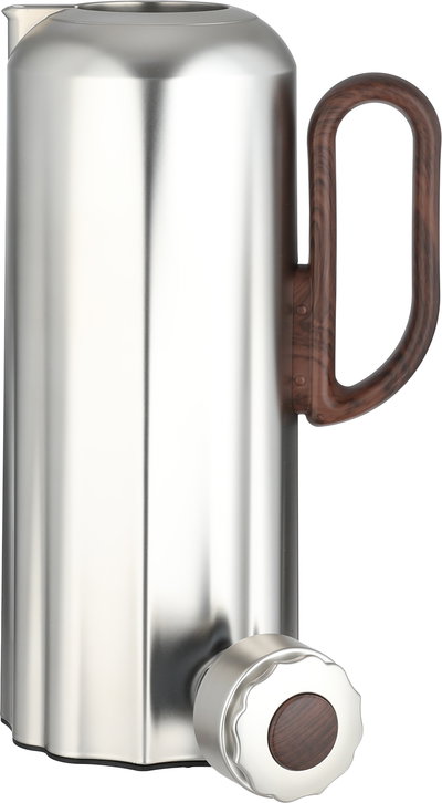 طقم ترامس نجدية السيف غاليري، 1 / 1 لتر، 2 قطعة، حافظة داخلية زجاج، يد خشبي، ضغاط - فضي مطفي product image 5