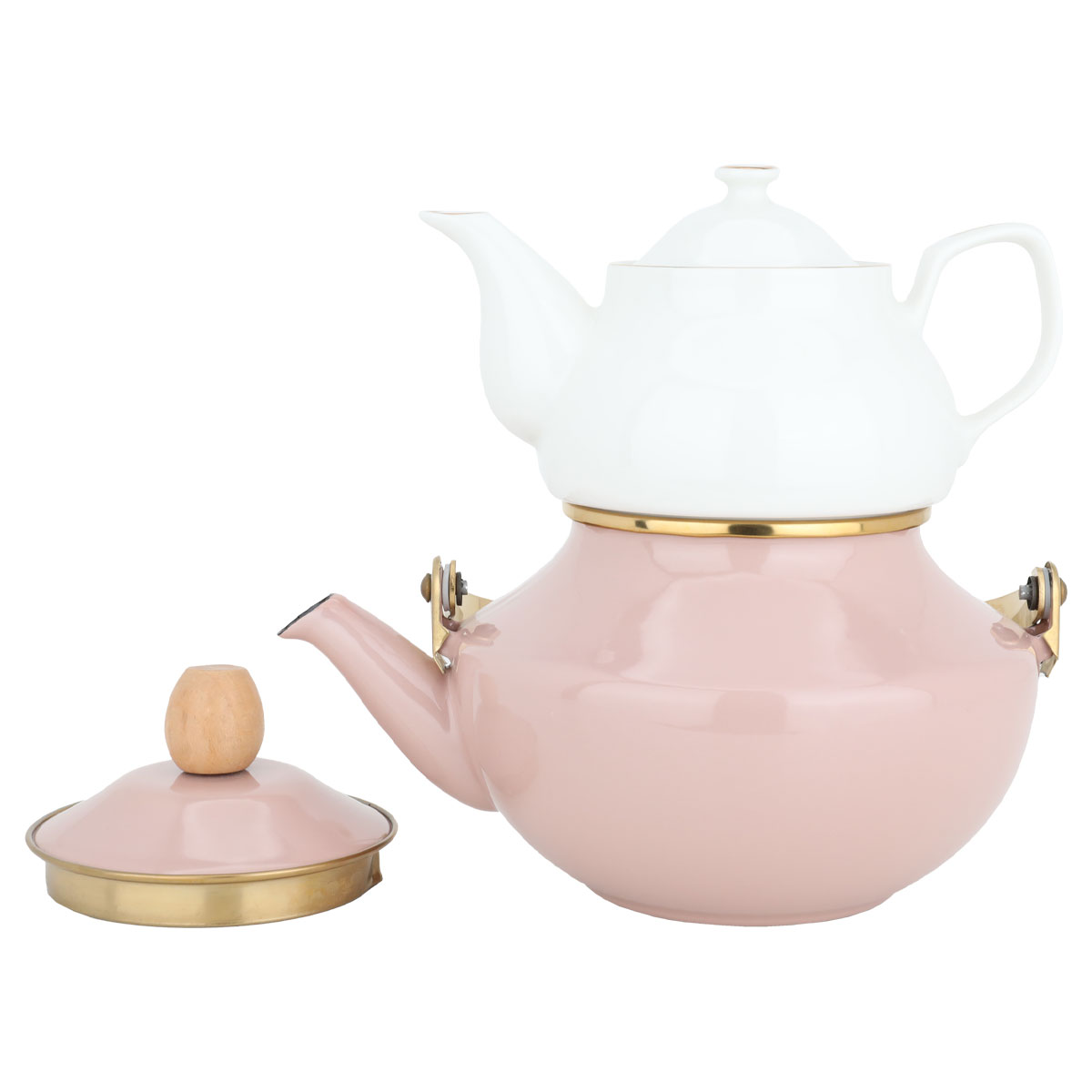 Al Saif Gallery  Steel Teapot Set, 2/0.75 Liter, 2 Pieces - White Pink product image 1