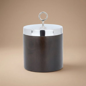 علبة خشب السيف غاليري، دائري، بغطاء استيل - بني product image