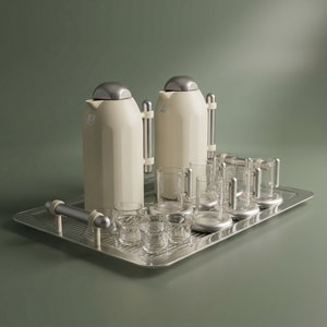 Al Saif Gallery Terhab Thermos Set, 21 Pieces, Cups with Saucers, Coffee Cups, Saucers, Silver Handle - Silver Beige product image