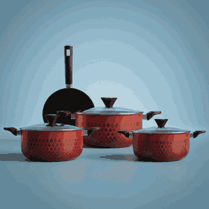 طقم قدور تيفال رد فلام، 7 قطع، غطاء زجاج - أحمر أسود product image