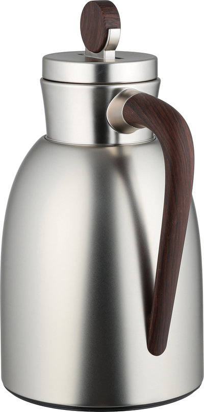 Al Saif Gallery Stainless Steel Yarn Thermos, 0.7 Liter, Glass Inner Container, Push Button, Wooden Handle, Self-Service - Matte Silver product image 3