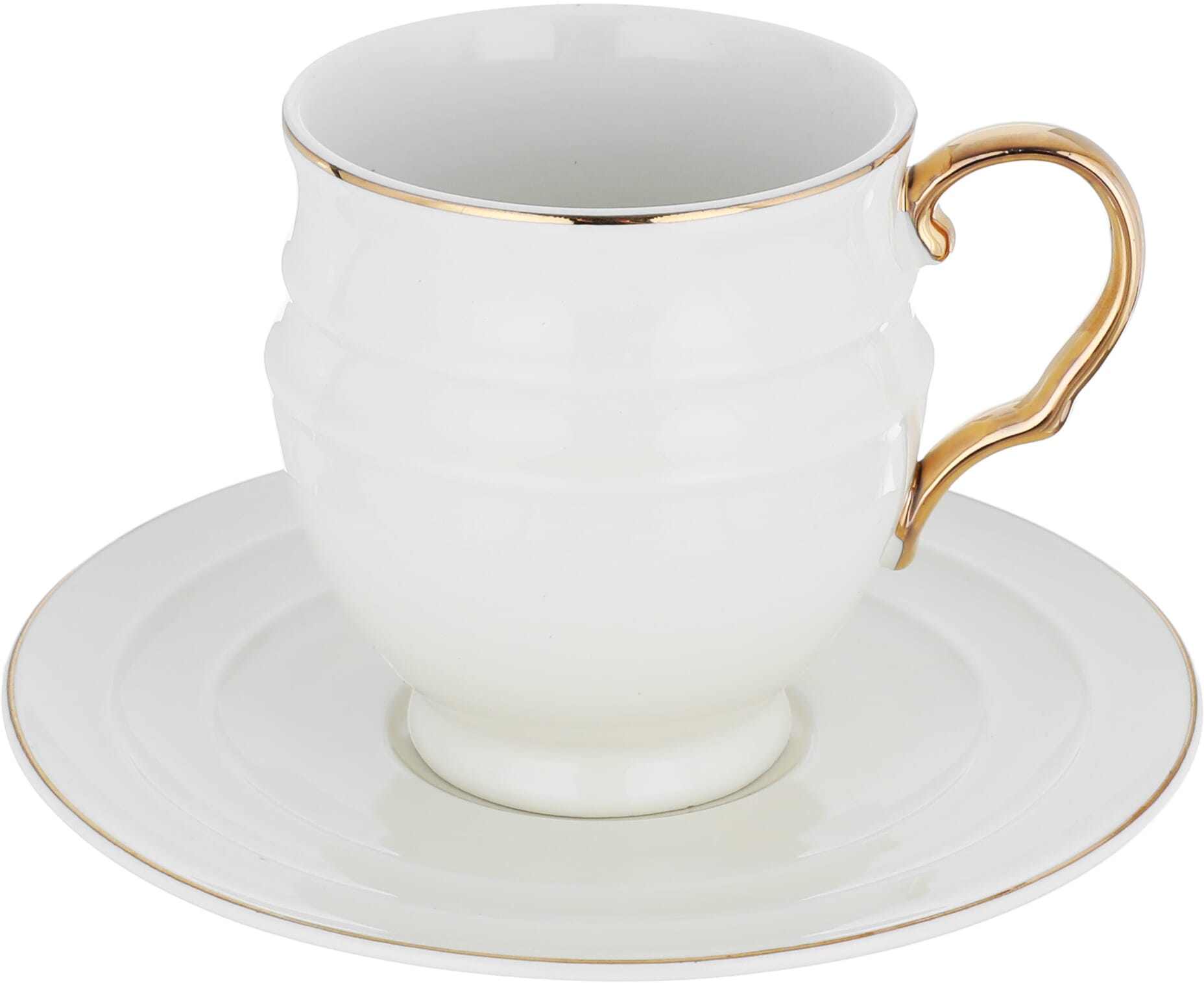 Al Saif Gallery porcelain tea cup set, golden font, with saucer, 12 pieces - cream product image 2