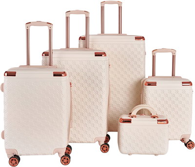 طقم شنط سفر ABS ليمرا، 5 مقاسات، 4 عجلات، زاويه 360 درجة، LMA-1589 - بيج product image 1