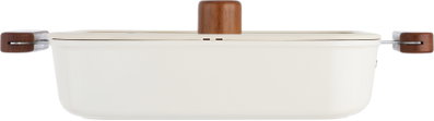 Tornado Ceramic Pot with Glass Lid, 30 x 23 x 7 cm, Wooden Handle - Beige product image 3