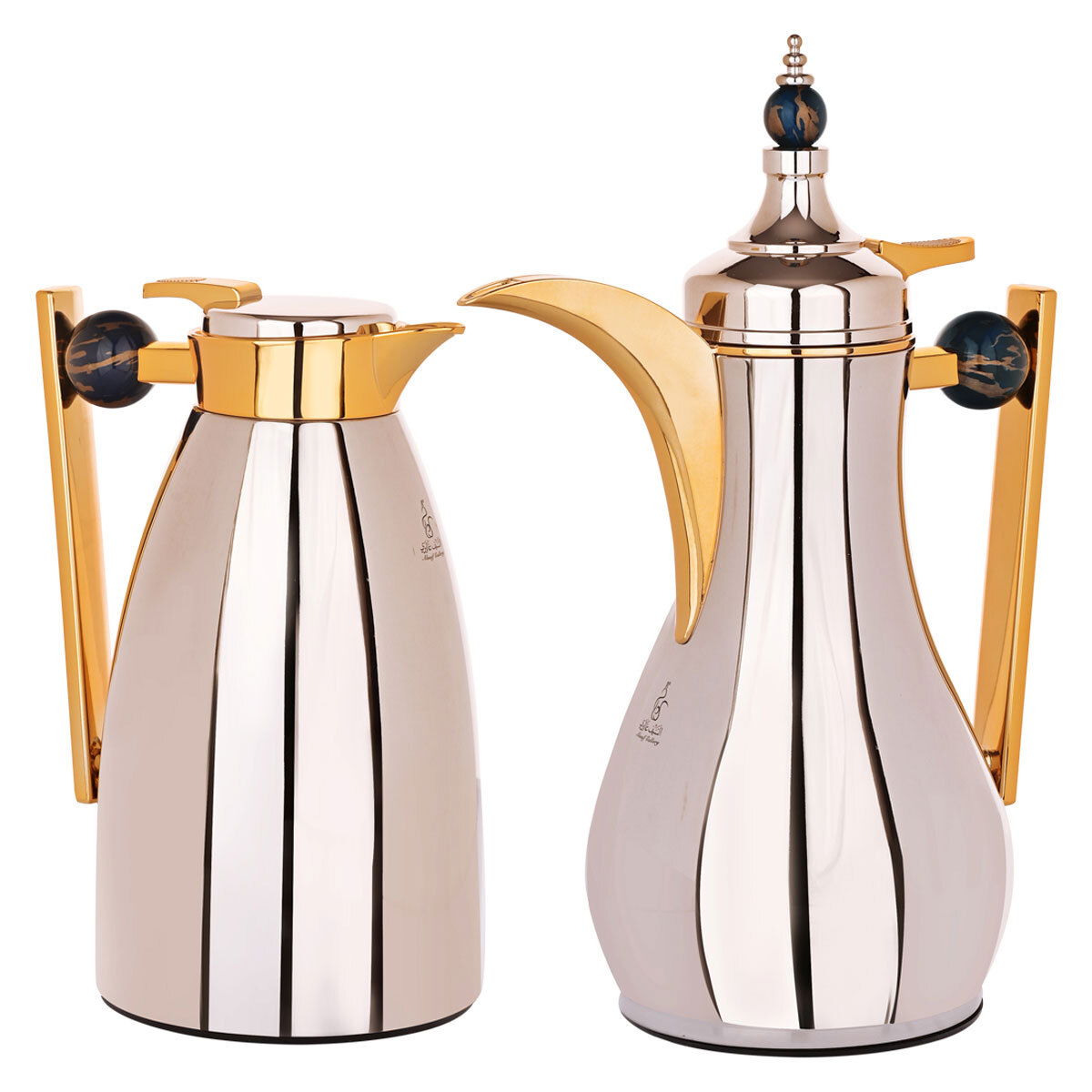 Al Saif Gallery thermos set, 1 liter, golden handle, thermal glass inner case, steel outer body - silver product image 1