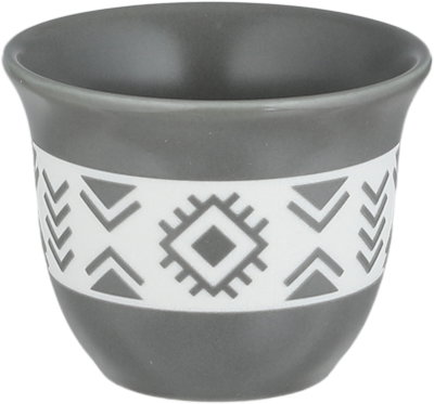 طقم فناجين قهوة عربي سعودي بورسلان السيف غاليري، 6 قطع، نقش تراثي - رمادي أبيض product image 2