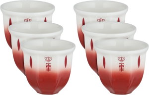 Al Saif Gallery Saudi Arabian Porcelain Coffee Cup Set, 6 Pieces, Traditional Pattern - White and Red product image