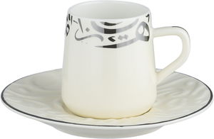 طقم فناجين قهوة تركي بورسلان السيف غاليري، 90 مل، 12 قطعة - أبيض فضي product image 2