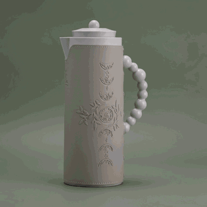 Al Saif Gallery Royal 7T thermos, 1 liter, leather covered, moon pattern, glass inner case, plastic outer body - light gray product image
