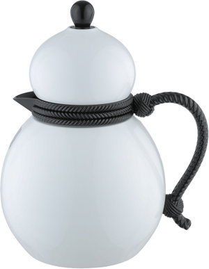 Al Saif Gallery Stainless Steel Dallah Thermos, 0.7 Liter, Black Handle, Self-Service, Push-Button - White/Black product image 2