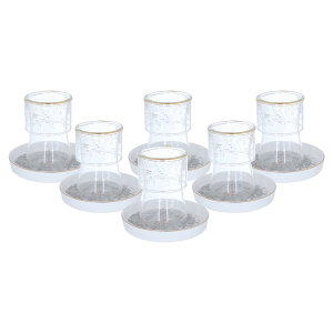 طقم بيالات شاي مع صحن بورسلان السيف غاليري، 12 قطعة، نقش رمادي بذهبي - أبيض product image