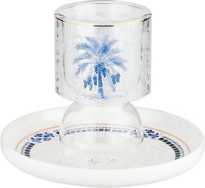 طقم تقديم بيالات شاي زجاج وفناجين قهوة مع صحون بورسلان السيف غاليري، مشجر ازرق، 18 قطعة - ابيض شفاف product image 3