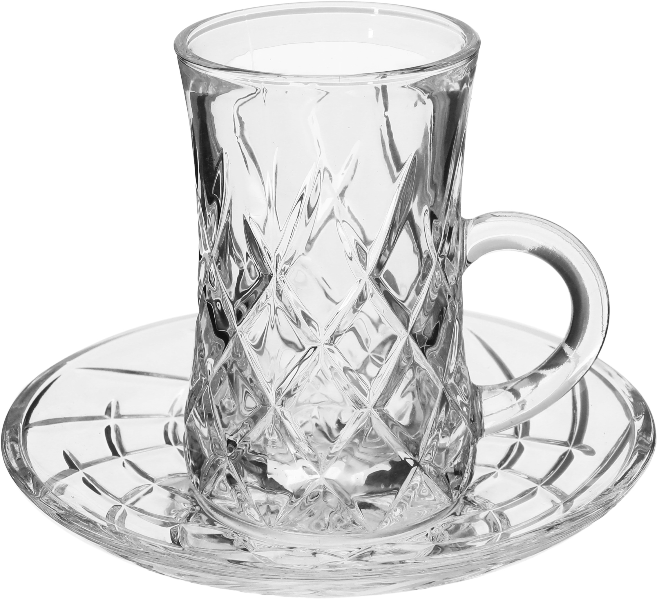 طقم فناجين قهوة و بيالات شاي مع صحون زجاج لمسة التاج الذهبي، 0.12 لتر، 18 قطع - شفاف product image 2
