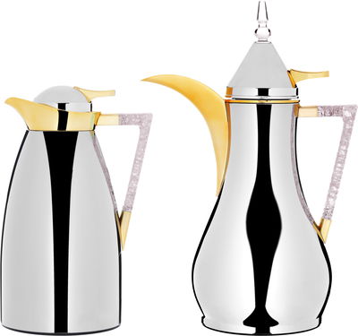 Al Saif Gallery Maha thermos set, two pieces, 1 liter, thermal glass inner container, steel outer shell - silver product image 1