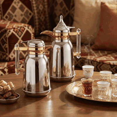 Al Saif Gallery Shahad thermos set, 1/1 liter, with transparent handle, two pieces, thermal glass inner container, steel outer shell - silver product image 10