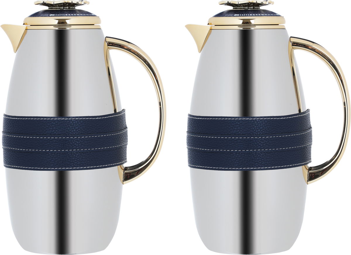 Al Saif Gallery Asmaa thermos set, 1/0.7 liter, thermal glass inner container, steel outer shell - silver product image 1